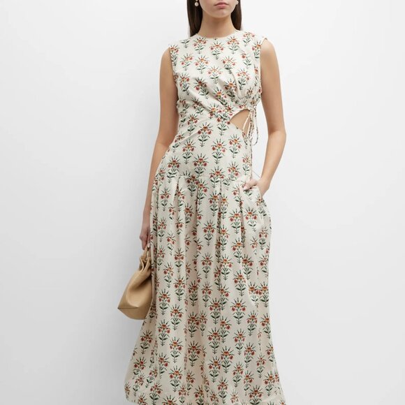 Agua by Agua Bendita Otono Sleeveless Poplin Cutout Midi Dress, Sz S - Picture 1 of 5